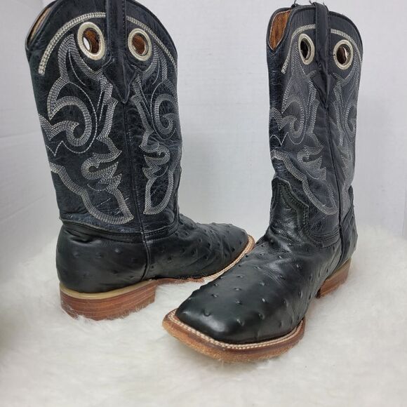Texas Country Western Exotic Ostrich  Black Square Toe Mens Boots Shoes Size 5 main image 5